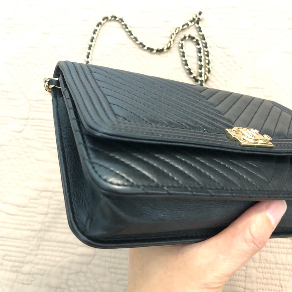 Chanel Lambskin Chevron Boy WOC wallet on chain black gold tone hardware - Picture 8 of 15